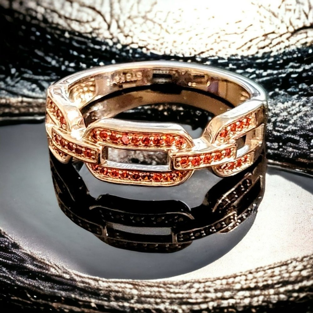 Simulated Diamond Paperclip Ring Men's Size 10 Red Platinum Bond Karis Gift Srg1